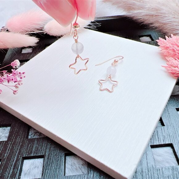 Moonstone Earrings with Star Charm | Handmade in BC - Picture 6 of 6